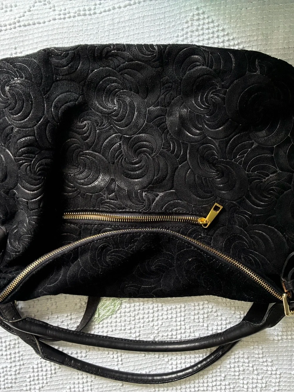 Lucca Baldi black embossed suede hobo bag